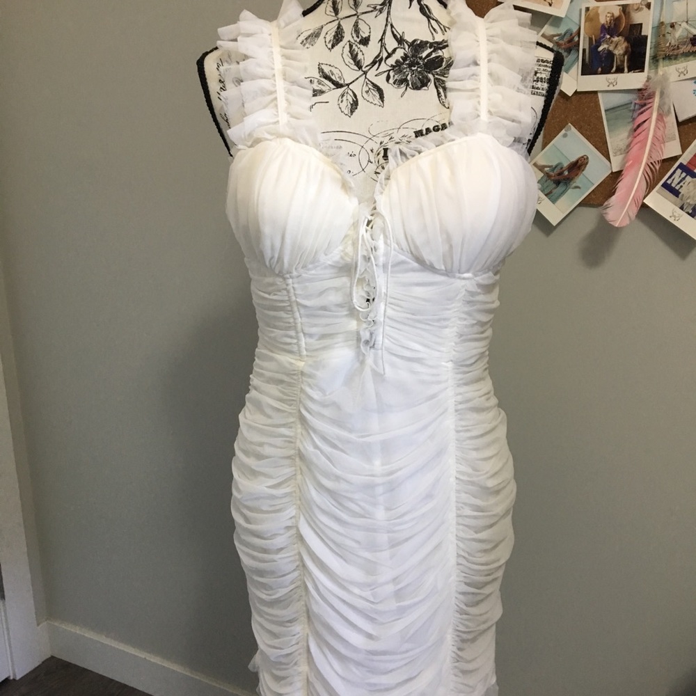 Fashion Nova white ruched bodycon dress